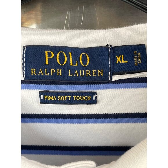 Polo Ralph Lauren Mens XL Pima Soft Touch Striped Polo Shirt 100% Cotton Blue‎ & - Picture 2 of 16